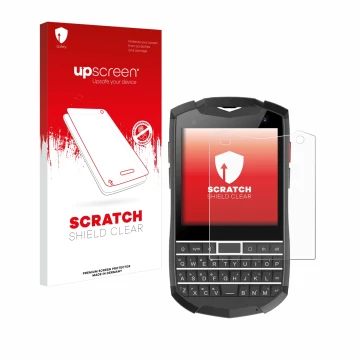 Parte frontale di una confezione del prodotto con il logo del marchio upscreen. Accanto è raffigurato il dispositivo Unihertz 