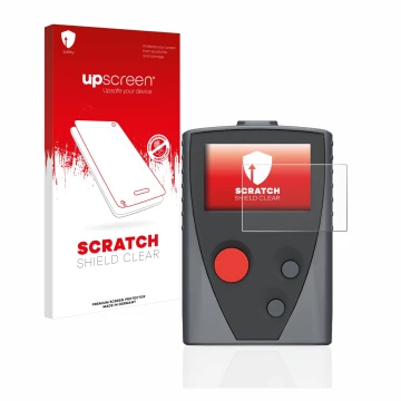 Parte frontale di una confezione del prodotto con il logo del marchio upscreen. Accanto è raffigurato il dispositivo Swissphon