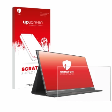 Parte frontale di una confezione del prodotto con il logo del marchio upscreen. Accanto è raffigurato il dispositivo Arzopa ‎S
