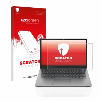 Parte frontale di una confezione del prodotto con il logo del marchio upscreen. Accanto è raffigurato il dispositivo Lenovo Th