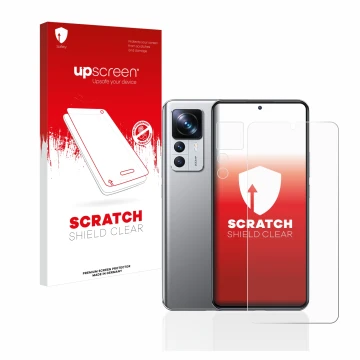 Parte frontale di una confezione del prodotto con il logo del marchio upscreen. Accanto è raffigurato il dispositivo Xiaomi 12