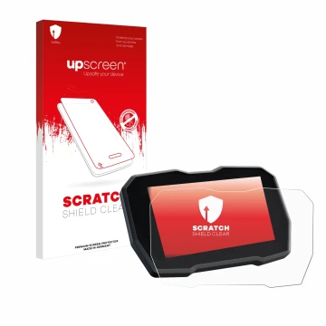 Parte frontale di una confezione del prodotto con il logo del marchio upscreen. Accanto è raffigurato il dispositivo Ducati Mu