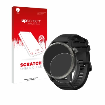 Parte frontale di una confezione del prodotto con il logo del marchio upscreen. Accanto è raffigurato il dispositivo Kiprun GP