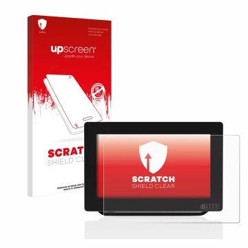 Parte frontale di una confezione del prodotto con il logo del marchio upscreen. Accanto è raffigurato il dispositivo Raymarine