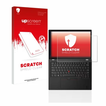 Parte frontale di una confezione del prodotto con il logo del marchio upscreen. Accanto è raffigurato il dispositivo Lenovo Th
