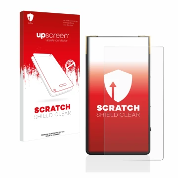 Parte frontale di una confezione del prodotto con il logo del marchio upscreen. Accanto è raffigurato il dispositivo Sony Walk