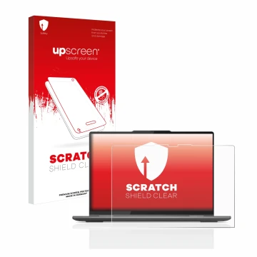 Parte frontale di una confezione del prodotto con il logo del marchio upscreen. Accanto è raffigurato il dispositivo Lenovo Yo