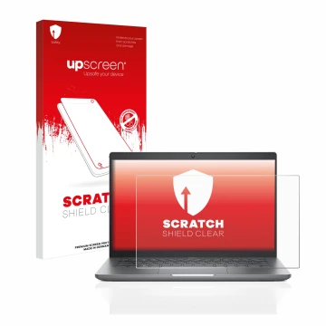 Parte frontale di una confezione del prodotto con il logo del marchio upscreen. Accanto è raffigurato il dispositivo Dell Lati