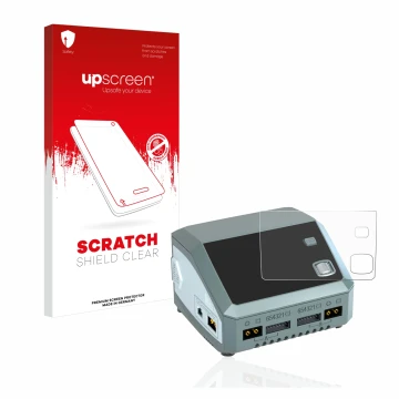 Parte frontale di una confezione del prodotto con il logo del marchio upscreen. Accanto è raffigurato il dispositivo SkyRc D20