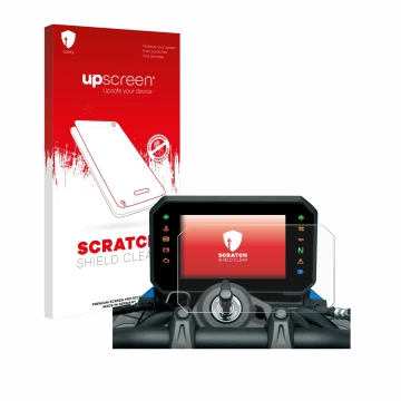 Parte frontale di una confezione del prodotto con il logo del marchio upscreen. Accanto è raffigurato il dispositivo Suzuki GS