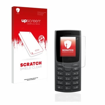 Parte frontale di una confezione del prodotto con il logo del marchio upscreen. Accanto è raffigurato il dispositivo Nokia 110