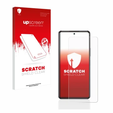 Parte frontale di una confezione del prodotto con il logo del marchio upscreen. Accanto è raffigurato il dispositivo Infinix N