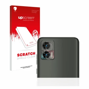 Parte frontale di una confezione del prodotto con il logo del marchio upscreen. Accanto è raffigurato il dispositivo Motorola 
