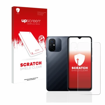 Parte frontale di una confezione del prodotto con il logo del marchio upscreen. Accanto è raffigurato il dispositivo Xiaomi Re