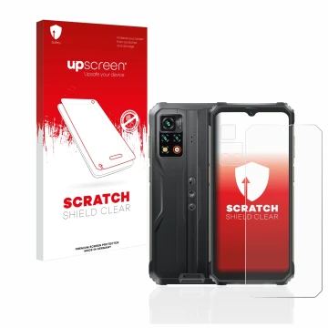 Parte frontale di una confezione del prodotto con il logo del marchio upscreen. Accanto è raffigurato il dispositivo Blackview