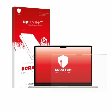 Parte frontale di una confezione del prodotto con il logo del marchio upscreen. Accanto è raffigurato il dispositivo Apple Mac