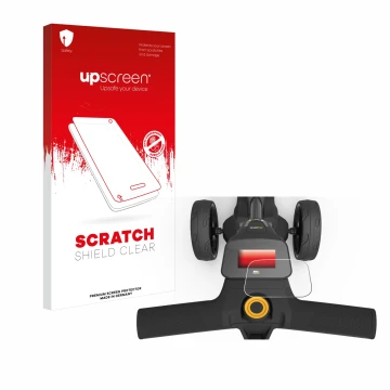 Parte frontale di una confezione del prodotto con il logo del marchio upscreen. Accanto è raffigurato il dispositivo PowaKaddy