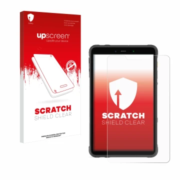 Parte frontale di una confezione del prodotto con il logo del marchio upscreen. Accanto è raffigurato il dispositivo Ulefone A
