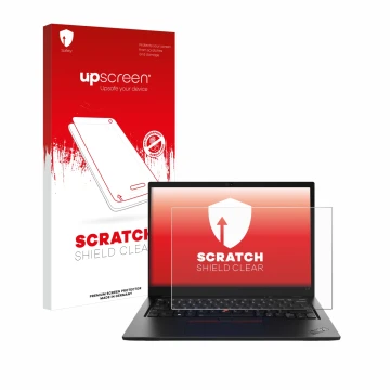 Parte frontale di una confezione del prodotto con il logo del marchio upscreen. Accanto è raffigurato il dispositivo Lenovo Th