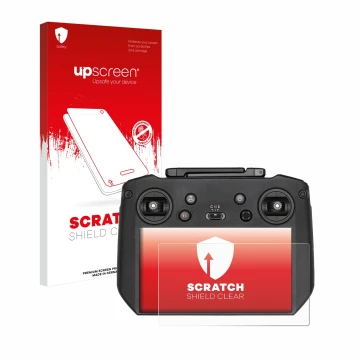 Parte frontale di una confezione del prodotto con il logo del marchio upscreen. Accanto è raffigurato il dispositivo DJI Mavic