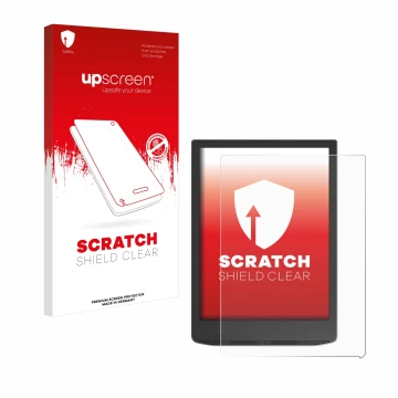 Parte frontale di una confezione del prodotto con il logo del marchio upscreen. Accanto è raffigurato il dispositivo PocketBoo