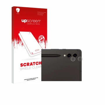 Parte frontale di una confezione del prodotto con il logo del marchio upscreen. Accanto è raffigurato il dispositivo Samsung G