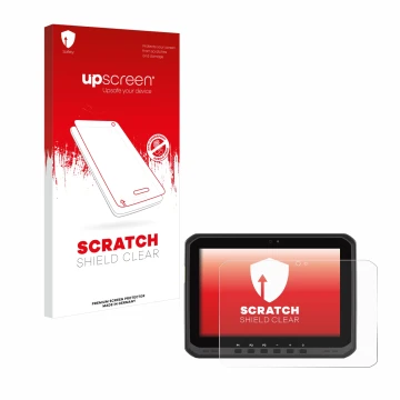 Parte frontale di una confezione del prodotto con il logo del marchio upscreen. Accanto è raffigurato il dispositivo Zebra ET6