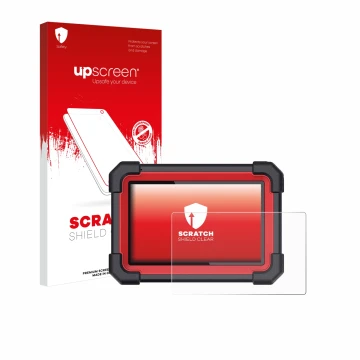 Parte frontale di una confezione del prodotto con il logo del marchio upscreen. Accanto è raffigurato il dispositivo Launch X-