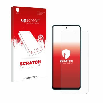Parte frontale di una confezione del prodotto con il logo del marchio upscreen. Accanto è raffigurato il dispositivo Xiaomi Po