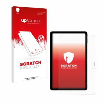 Parte frontale di una confezione del prodotto con il logo del marchio upscreen. Accanto è raffigurato il dispositivo Doogee T2