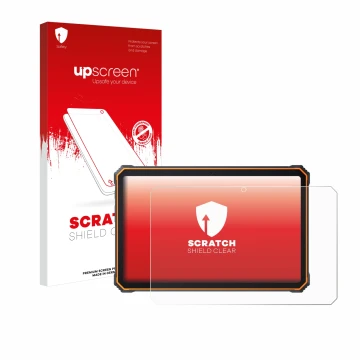 Parte frontale di una confezione del prodotto con il logo del marchio upscreen. Accanto è raffigurato il dispositivo Blackview
