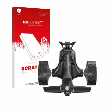 Parte frontale di una confezione del prodotto con il logo del marchio upscreen. Accanto è raffigurato il dispositivo Motocaddy
