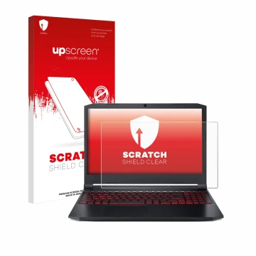 Parte frontale di una confezione del prodotto con il logo del marchio upscreen. Accanto è raffigurato il dispositivo Acer Nitr