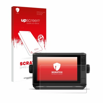 Parte frontale di una confezione del prodotto con il logo del marchio upscreen. Accanto è raffigurato il dispositivo Garmin EC