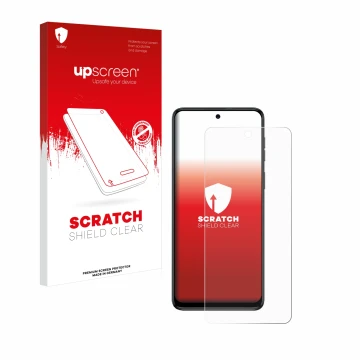 Parte frontale di una confezione del prodotto con il logo del marchio upscreen. Accanto è raffigurato il dispositivo Motorola 