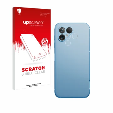 Parte frontale di una confezione del prodotto con il logo del marchio upscreen. Accanto è raffigurato il dispositivo Fairphone