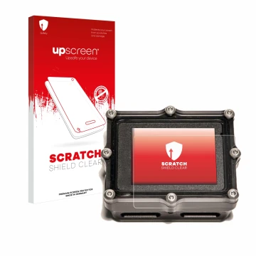 Parte frontale di una confezione del prodotto con il logo del marchio upscreen. Accanto è raffigurato il dispositivo Shearwate