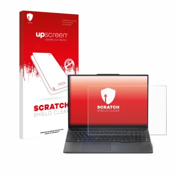 Parte frontale di una confezione del prodotto con il logo del marchio upscreen. Accanto è raffigurato il dispositivo Lenovo Th
