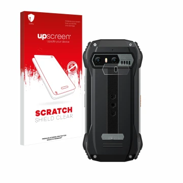 Parte frontale di una confezione del prodotto con il logo del marchio upscreen. Accanto è raffigurato il dispositivo Blackview