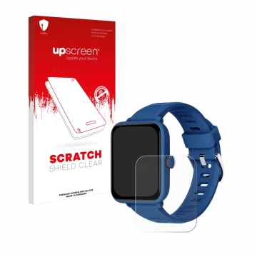 Parte frontale di una confezione del prodotto con il logo del marchio upscreen. Accanto è raffigurato il dispositivo Biggerfiv