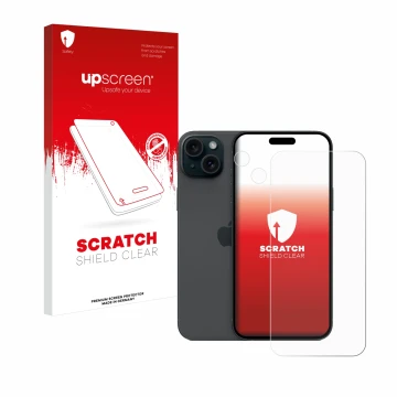 Parte frontale di una confezione del prodotto con il logo del marchio upscreen. Accanto è raffigurato il dispositivo Apple iPh