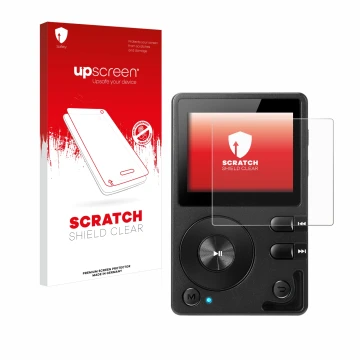 Parte frontale di una confezione del prodotto con il logo del marchio upscreen. Accanto è raffigurato il dispositivo Hifi Walk