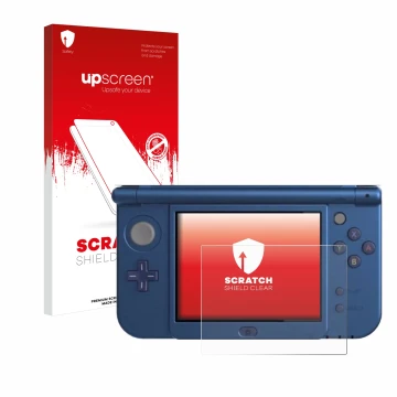Parte frontale di una confezione del prodotto con il logo del marchio upscreen. Accanto è raffigurato il dispositivo Nintendo 