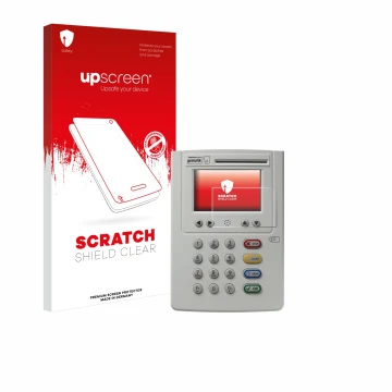 Parte frontale di una confezione del prodotto con il logo del marchio upscreen. Accanto è raffigurato il dispositivo ingenico 
