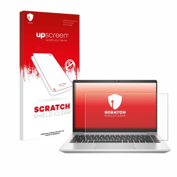 Parte frontale di una confezione del prodotto con il logo del marchio upscreen. Accanto è raffigurato il dispositivo HP EliteB
