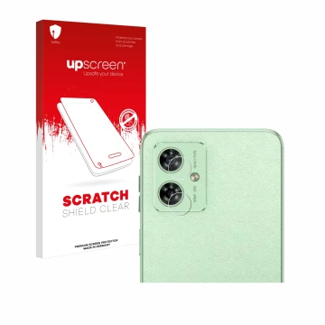 Parte frontale di una confezione del prodotto con il logo del marchio upscreen. Accanto è raffigurato il dispositivo Motorola 