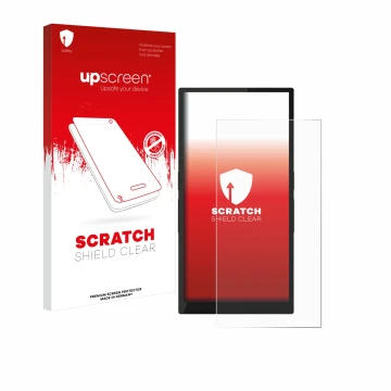 Parte frontale di una confezione del prodotto con il logo del marchio upscreen. Accanto è raffigurato il dispositivo Hiby R6 P