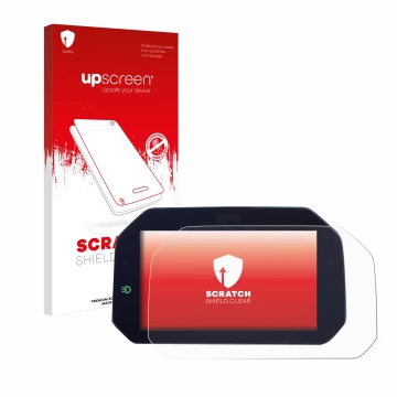 Parte frontale di una confezione del prodotto con il logo del marchio upscreen. Accanto è raffigurato il dispositivo BMW R 130