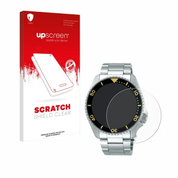 Parte frontale di una confezione del prodotto con il logo del marchio upscreen. Accanto è raffigurato il dispositivo Seiko 5 S