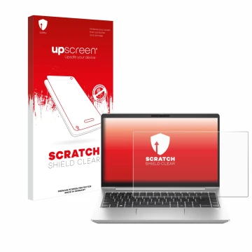 Parte frontale di una confezione del prodotto con il logo del marchio upscreen. Accanto è raffigurato il dispositivo HP ProBoo